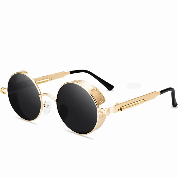 
58028 shades classic steam punk sunglasses Retro men vintage steampunk sunglasses metal frame retro round sunglasses 
