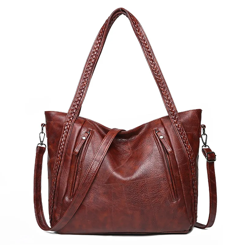 

Women Large Capacity Shoulder Bags Leisure Vintage Tote Hand Bag Pu Leather, 2 colors