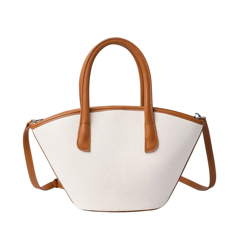 

Korean casual pu leather contrast color handbag canvas stitching shell bag new trendy one-shoulder crossbody women's bag