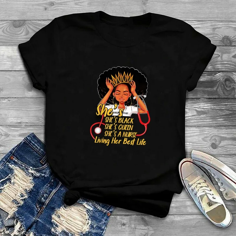 
Woman Black Queen Melanin Queen t shirt Women Tops African Black Melanin Female T-shirt 