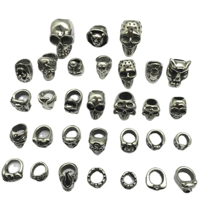 

factory price Latest Design Customized Casting huge hole 8mm Bracelet Slider Charms Metal Skull Beads for punk style jewellery