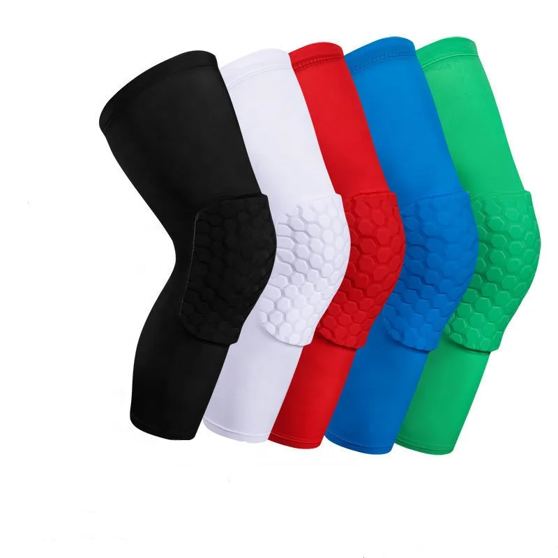 

Hot Sales Honeycomb Pad Knee Pads Long Compression Leg Sleeves Braces For Basketball, Black,blue,white,red