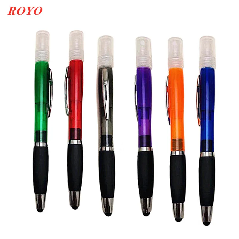 

Hot Selling Spray Disinfection Bottle Ballpoint Pen With Spray Perfume Liquid Hand Soap Pen Ball Stylus Touch Screen, 6 colors and custom