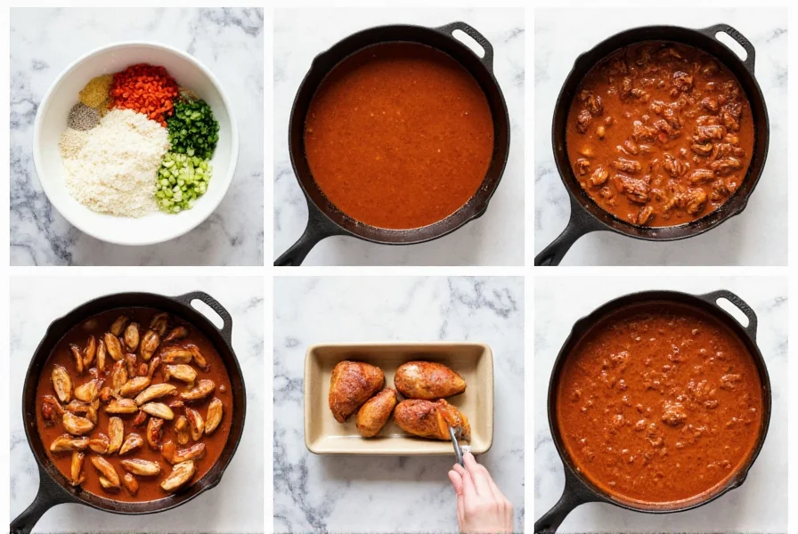 Step-by-step preparation of chicken chili showing ingredients in bowls and cooking process in a cast iron pot