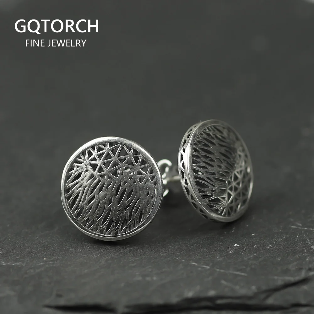 

Vintage Hollow Design Round Shape 925 Sterling Silver Small Stud Earrings Jewelry, Silver color