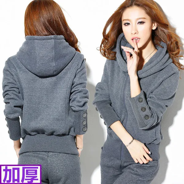 

2020 Winter fleece hoodies two piece set womens tracksuits thick warm clothes