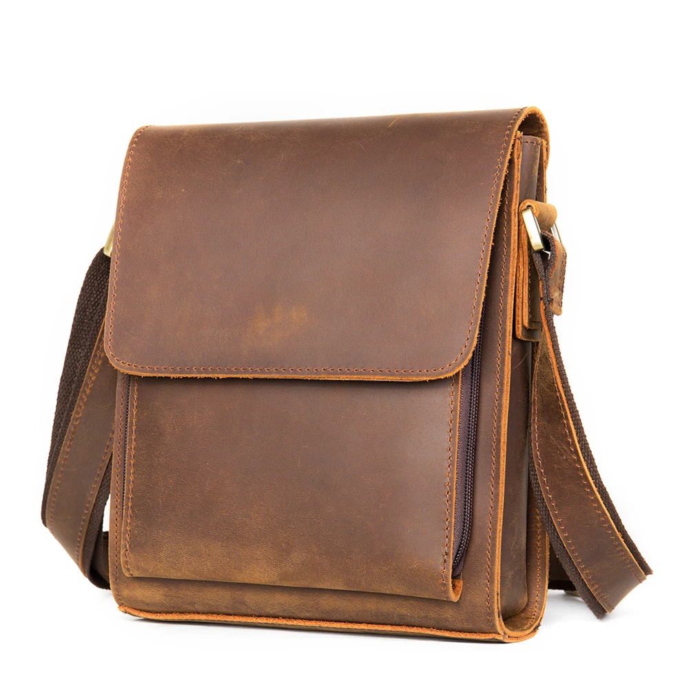 

Vintage 7433 crazy horse leather messenger bag wholesale China Custom single designer shoulder bag men