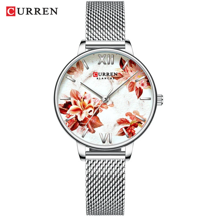 

CURREN New Ladies Flower Watches Women Stainless Steel Bracelet Wristwatch Women's Fashion Quartz Clock reloj mujer Casual 9060