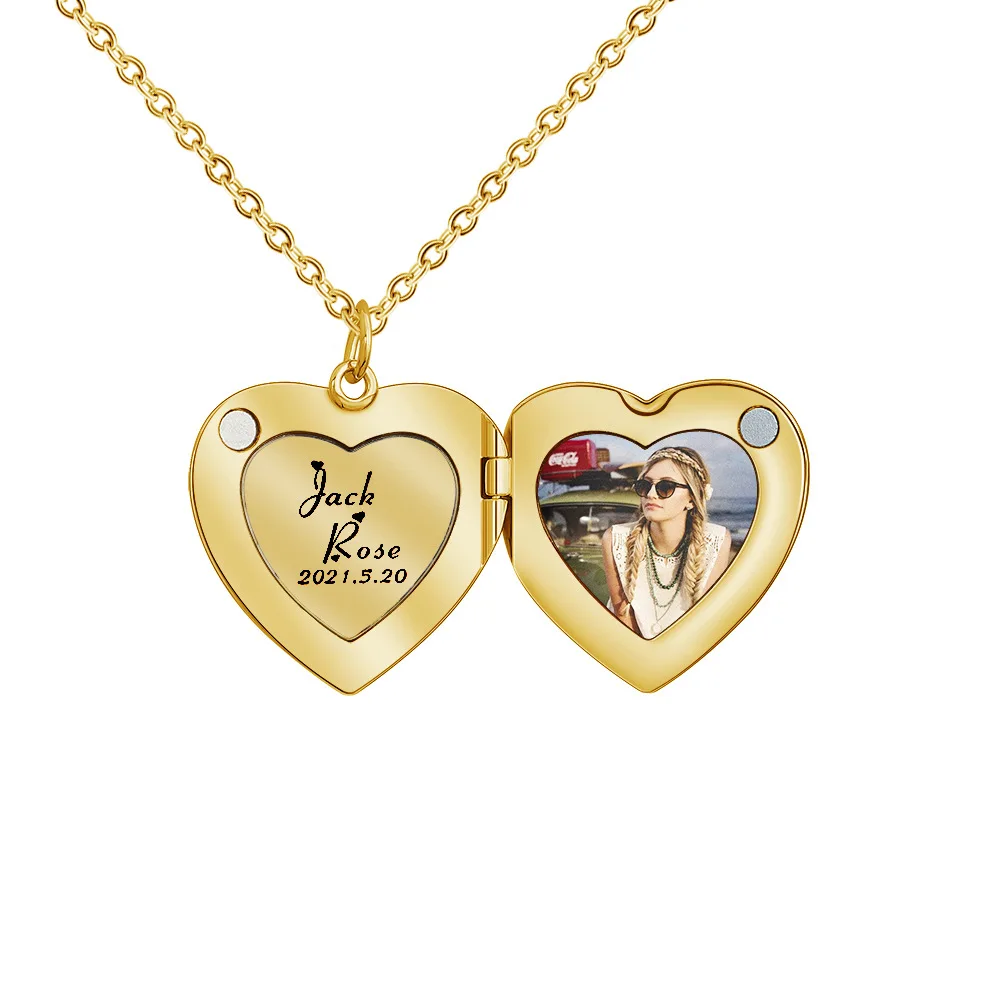 

Energinox Fashion Open and close album Stainless Steel Custom Locket Heart Shape Photo couple Necklace