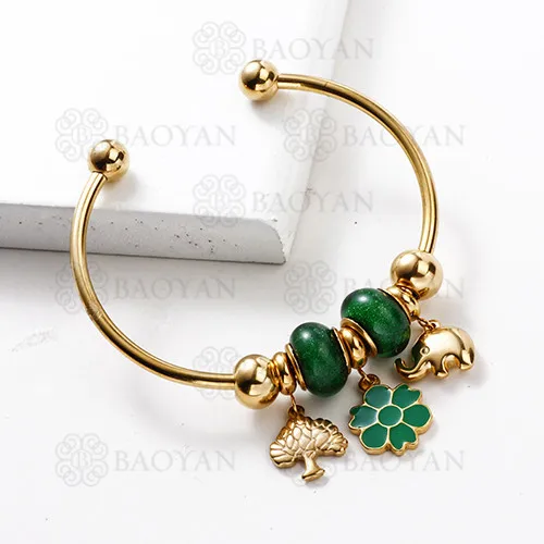 

BAOYAN Gold Plated Stainless Steel Cuff Enamel Flower Charm Bangle Bracelet, Multi-colors