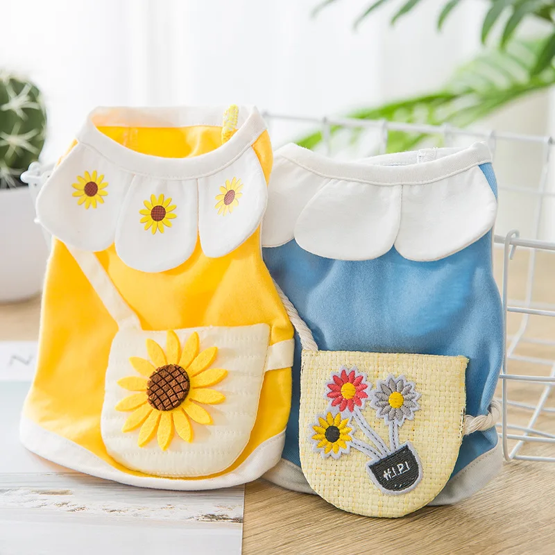 

New Hot Sale Lovely sunflower Petal Collar With Sling Bag Pet Vest Dog Clothes Spring And Summer, Customized color