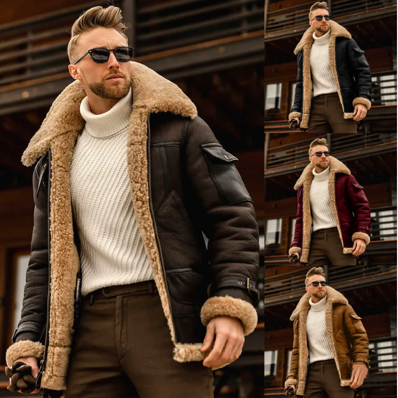 

BJ068 5XL Outwear Casual Faux Fur Lining Warm Coat Patchwork Long 2021 winter jackets men