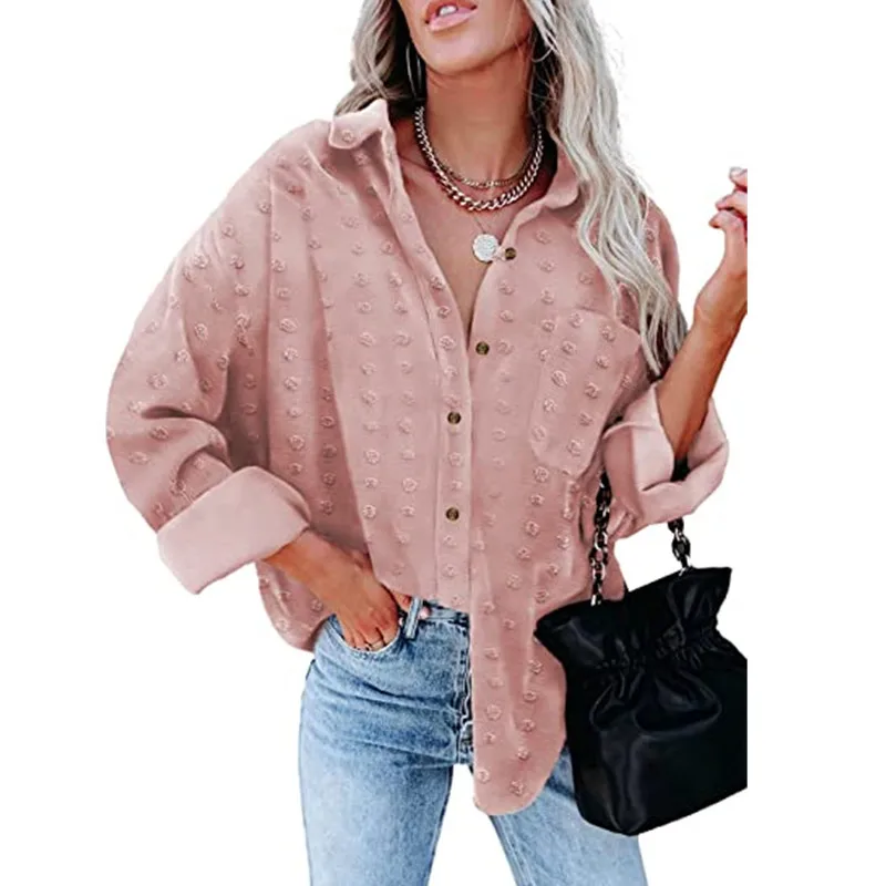

2021 New Autumn Long Sleeve Turn-down Collar Shirt Women Blouse Top With Button