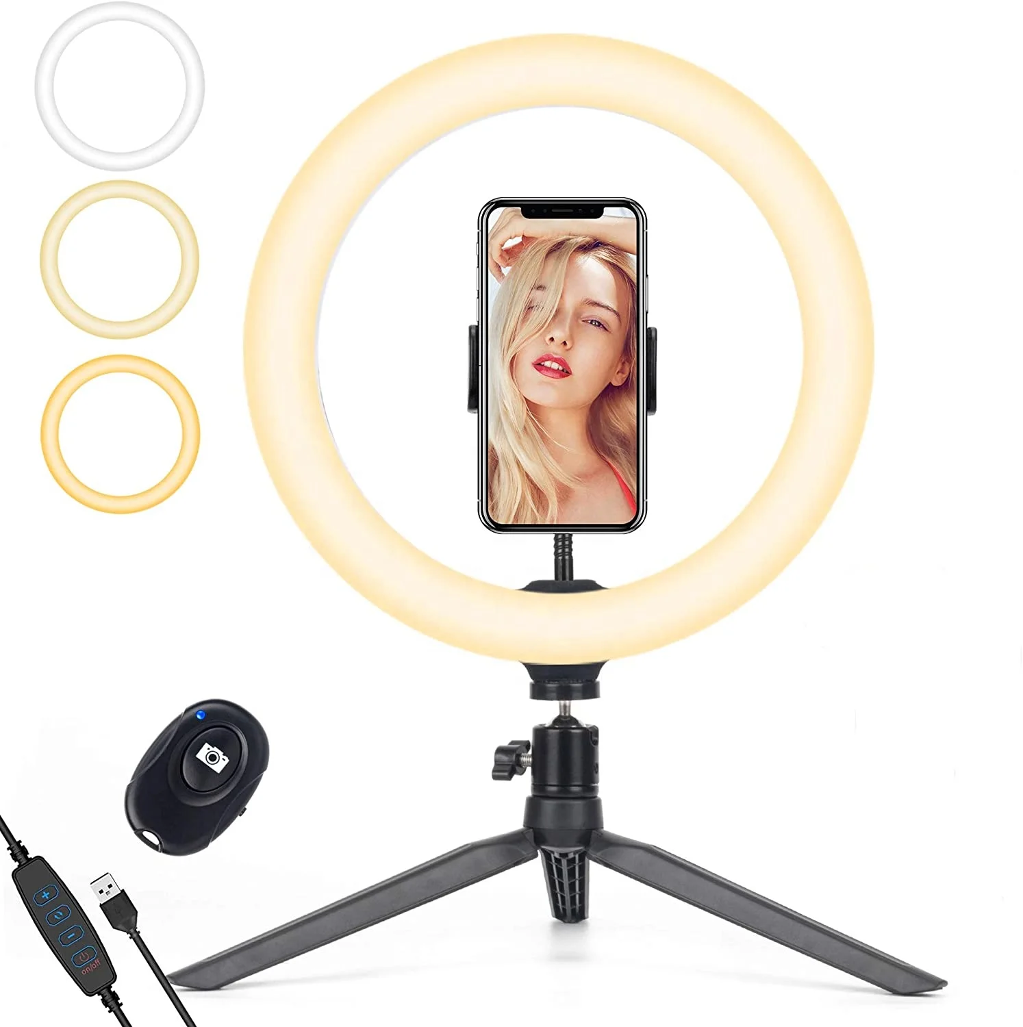 

Hot 10 inch Dimmable Remote Control Selfie Photographic Ring Light With Tripod Stand For TikTok Makeup And Live Stream