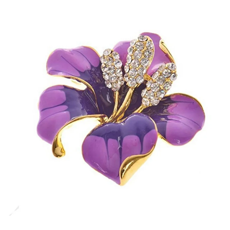Fashion Custom Latest Gold- Tone Enamel Flower Rhinestone Brooch Pin, Various, as your choice