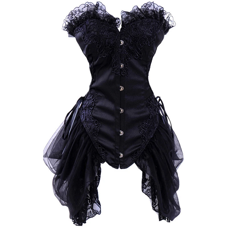 

Party Club Black Sexy Gothic Bralette Corselet Femme Trendy Women Overbust Bustier Fashion Lace Up Corset Top With Dress