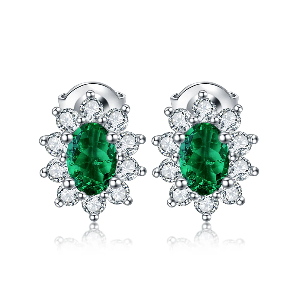 

Anster wedding engagement gemstone earrings jewelry 6*4mm 1ct oval green Lab Grown Zambia emerald stud earring set women