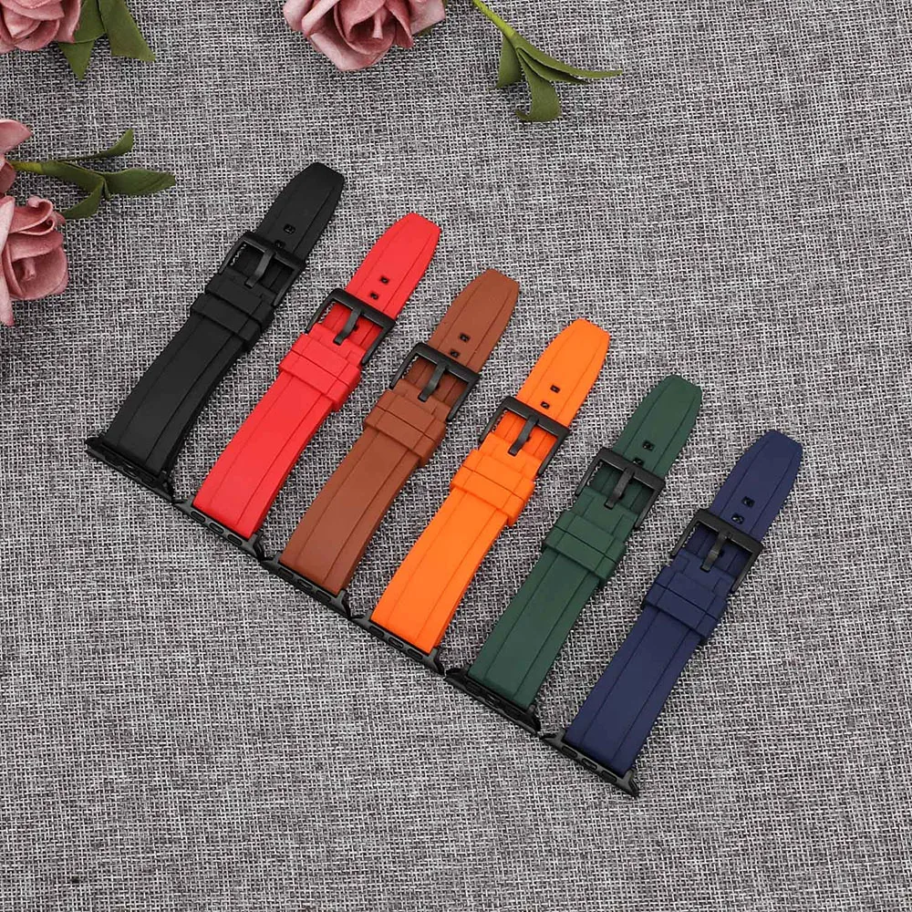 

Quality FKM Rubber Band Waterproof Premium Sport Straps Compatible for Apple Watch Series SE 7 6 5 4 3 2, 45MM / 44MM / 42MM, Bl, Black, blue, green