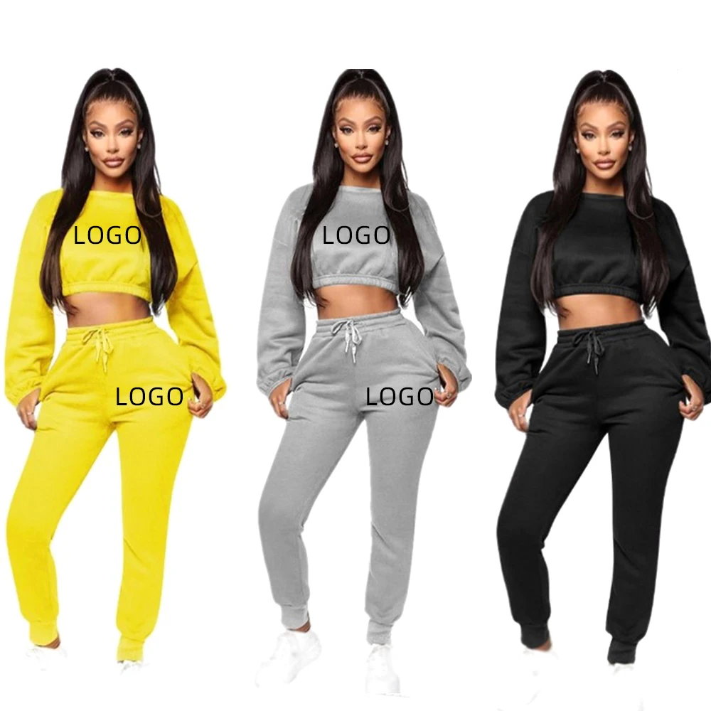 

private label womens clothing fleece hoodie jogger pants sets winter sweatsuit two piece outfits set