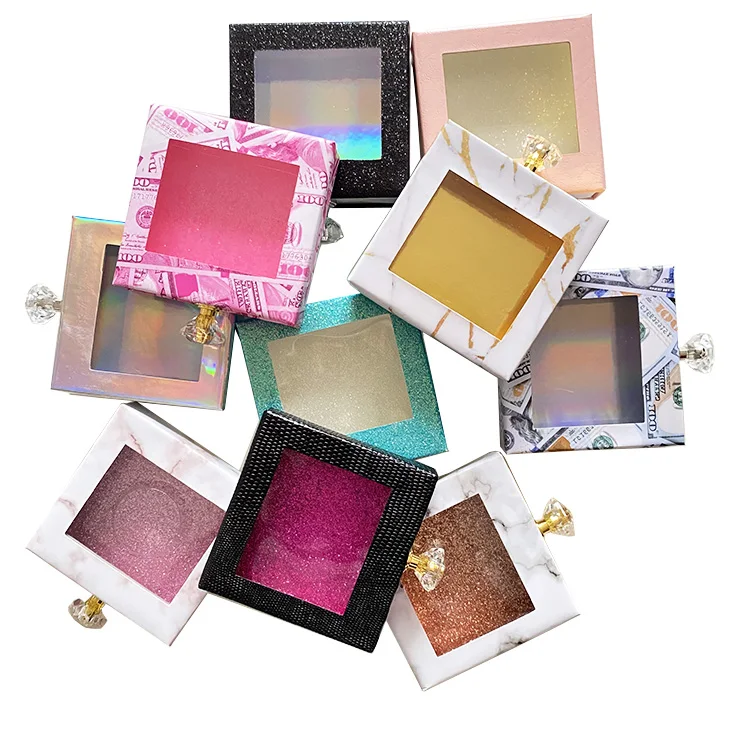 

New Fashion Luxury Eyelashes Box Pink Money Square Lash Boxes Wholesale Black Lashes Boxes Square Packaging, Real black