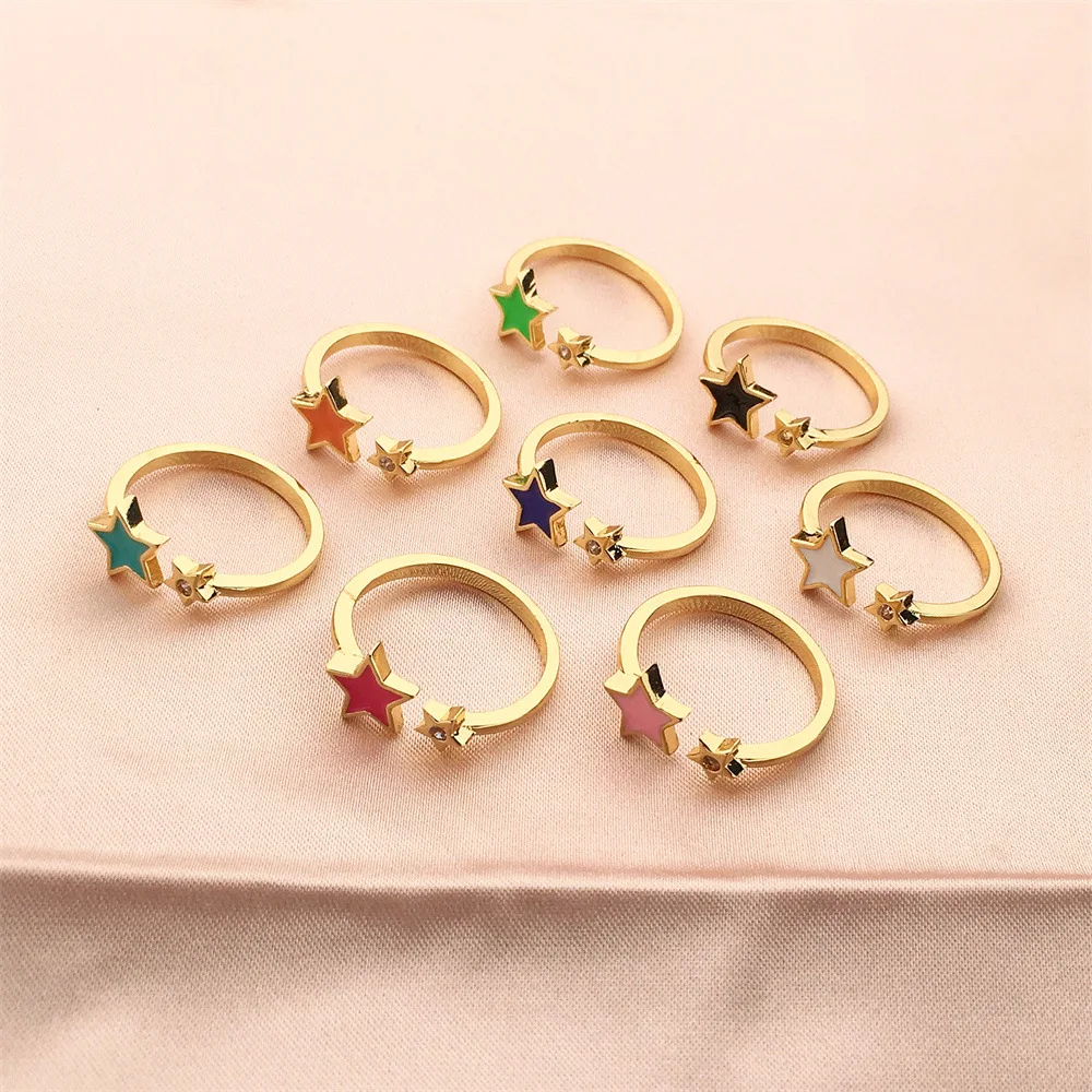 

Trendy Simple Adjustable Oil Dripping Zircon Star Opening Ring Gold Plated Colorful Enamel Star Rings For Women