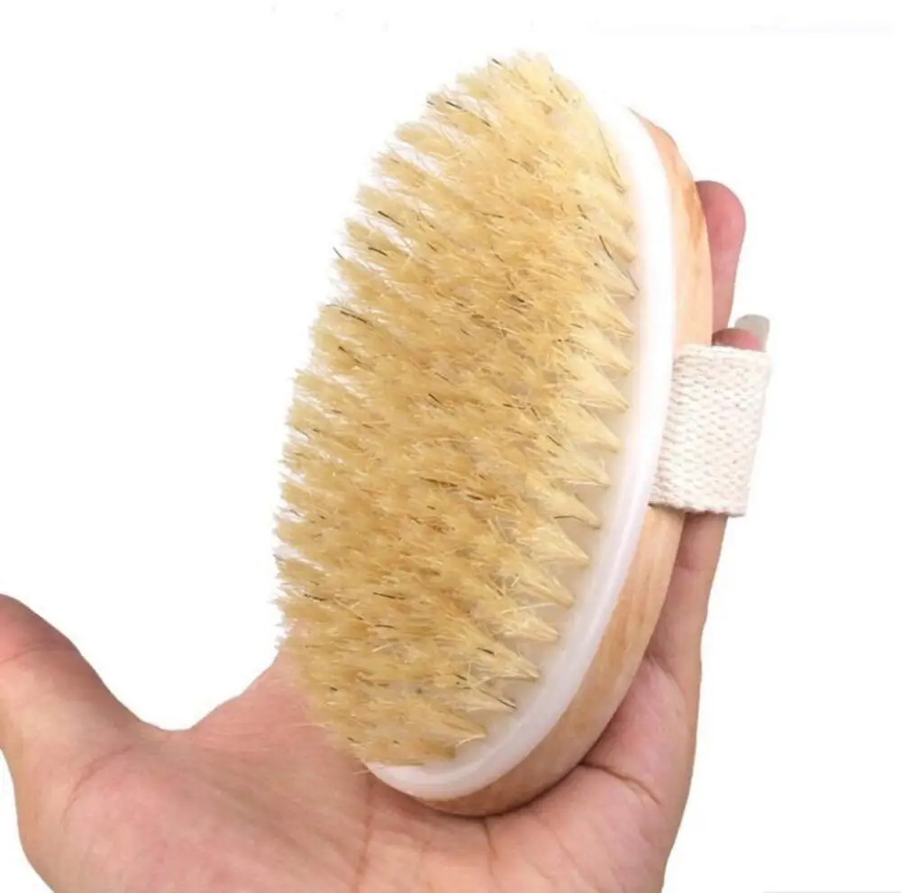 

Wooden Natural Bristle Dry Skin Bath Body Brush With Hand Band For Nice Grip, Natural color