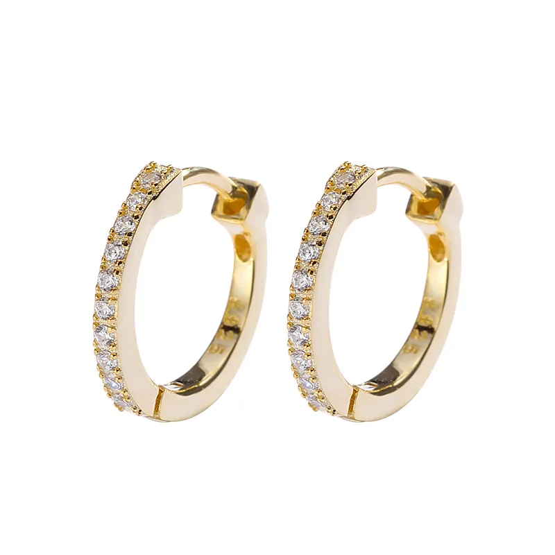 2022 NEW 925 Sterling Silver round cubic zirconia diamond gold plated hoop earring