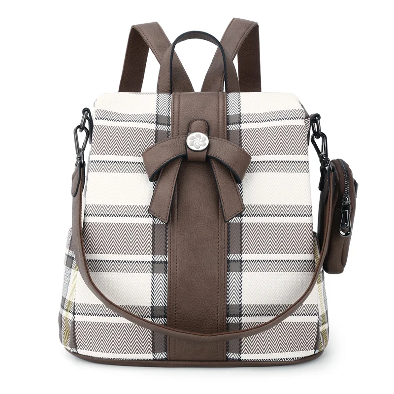 

New Arrival Lady Fashion PU Leather Backpack with Single Shoulder Strap and Small Key Purse Polyester Female Zipper Soft Handle