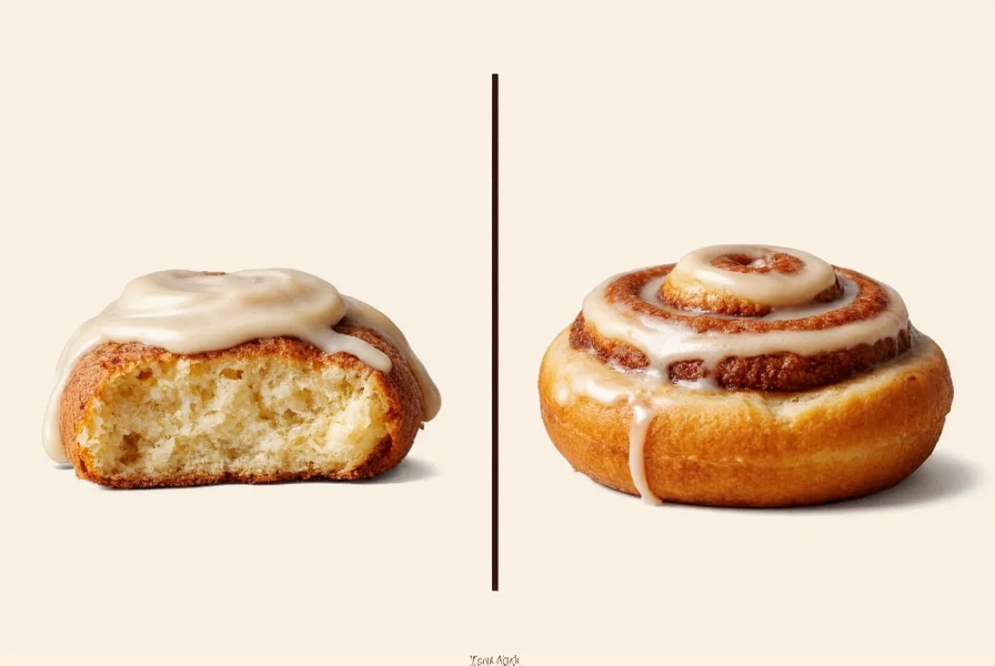 Side-by-side comparison of McDonald's cinnamon roll next to competitor bakery items showing size and icing differences