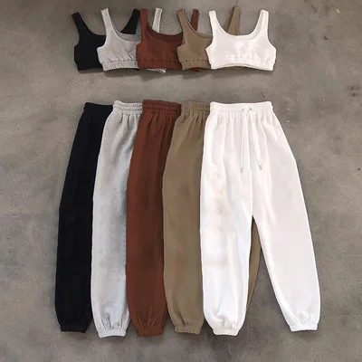 

Soild Color Stretch High Waist Legging Cotton Two Piece Pants Set Casual 2 Piece Set Women Outfit