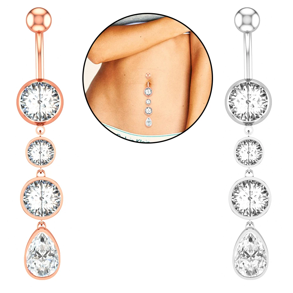 

Hot Seller 4 Round Drop Pendants Barbell Jewelry High Quality Belly Button Ring Piercing For Women