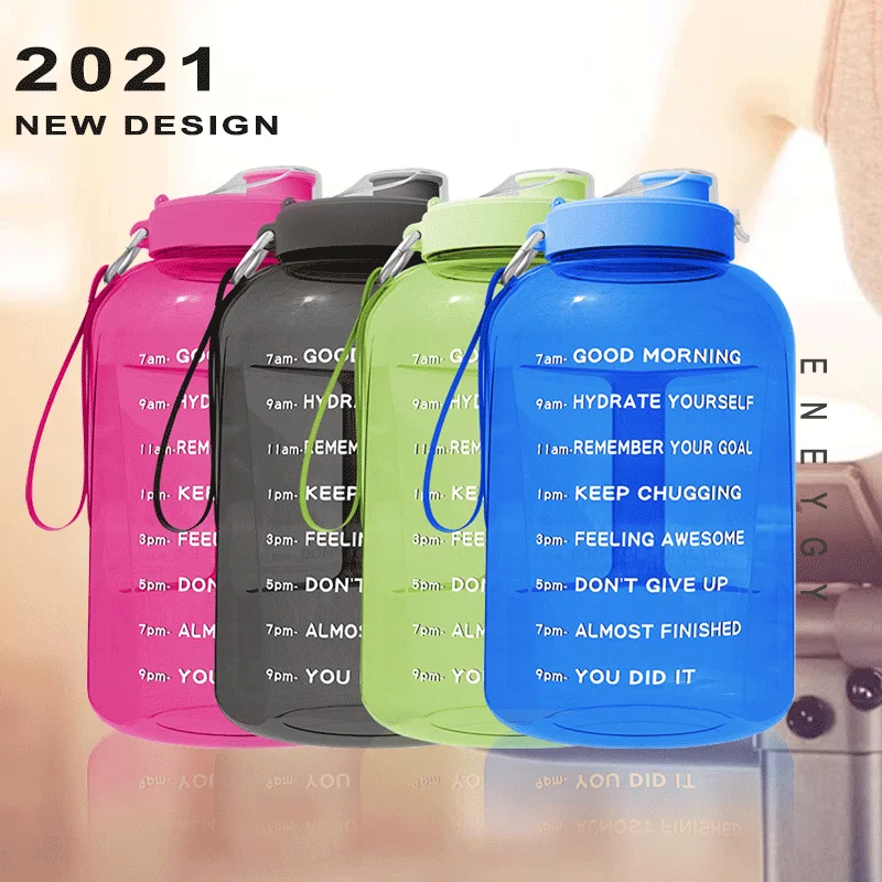

2021 New Personal Model 100% DEHP Free Transparent 1 Gallon Water Bottle With Time Marker with Customized Logo, Customized color