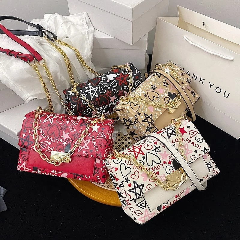 

Chinese manufacturer graffiti small square bag fashion messenger bag crossbody women shoulder bags ladies