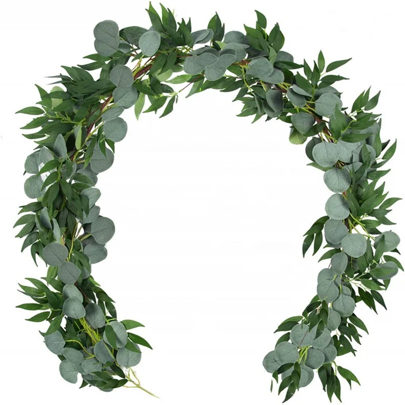 

O-X318 Amazon Hot Sale Eucalyptus Leaves Greenery Vine Artificial Cheap Willow Leaves Hanging Garland for Home Garden