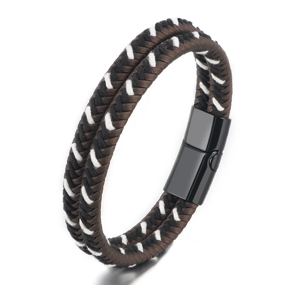 

Bracelet de luxe Simple Handmade Multi-layer Woven Bracelet Alloy Magnetic Clasp Genuine Leather Bangles