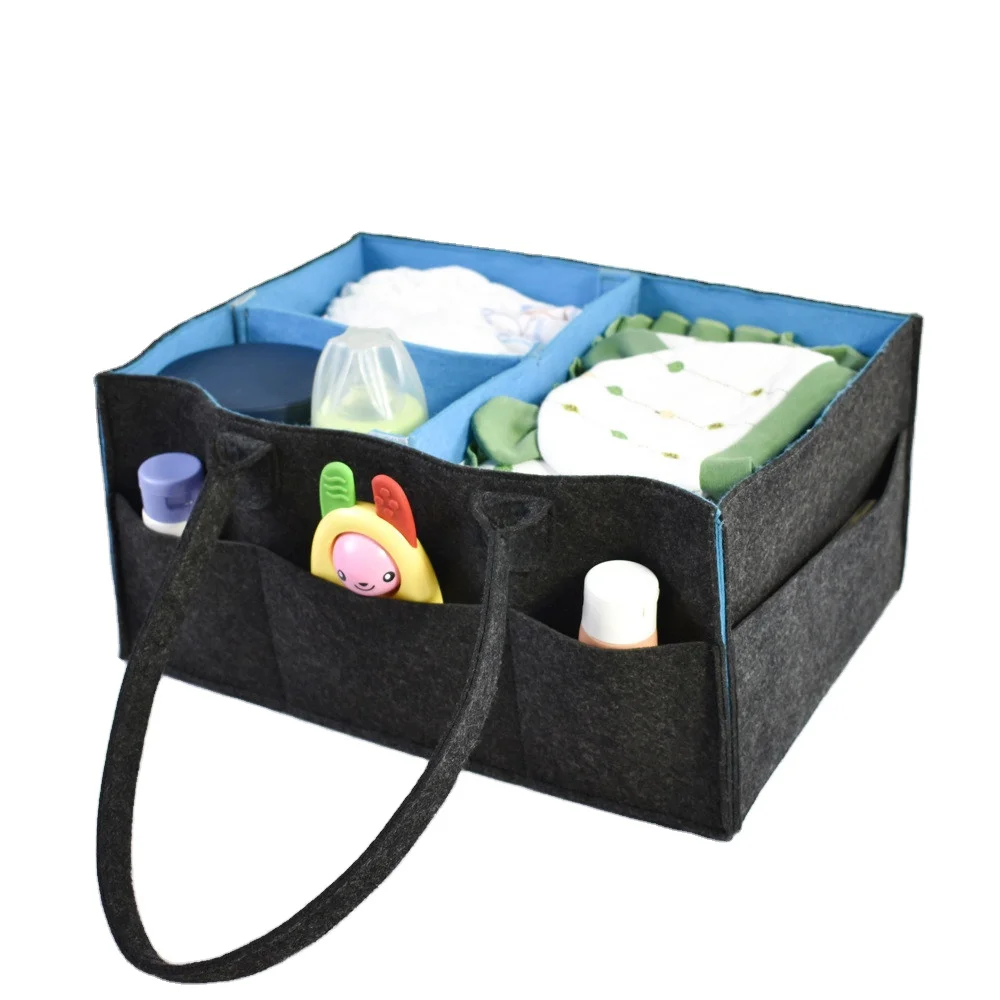 

Wholesale Multi-functional Pocket Nursery Portable Felt Organizer Storage Basket Bag Felt Baby Diaper Bag, Grey colors