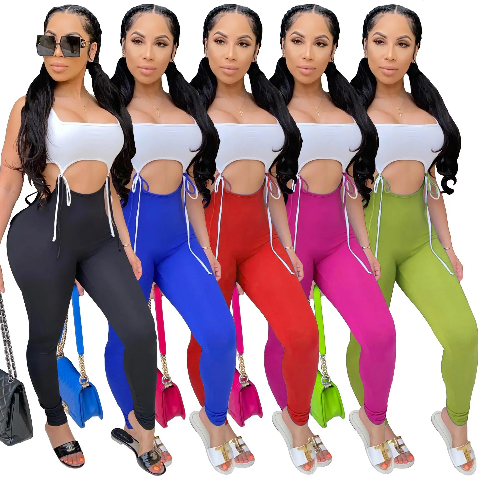 

Summer Fashion Womens Casual One Pieces Ladies Jumpsuits Lace Up Siamese Trousers Long Pants Clothing