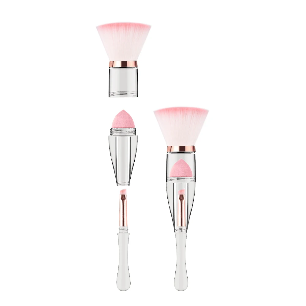 

2020 Z'OREYA 3 in 1 makeup brush set pink and transparent handle beauty brushes multi-functional