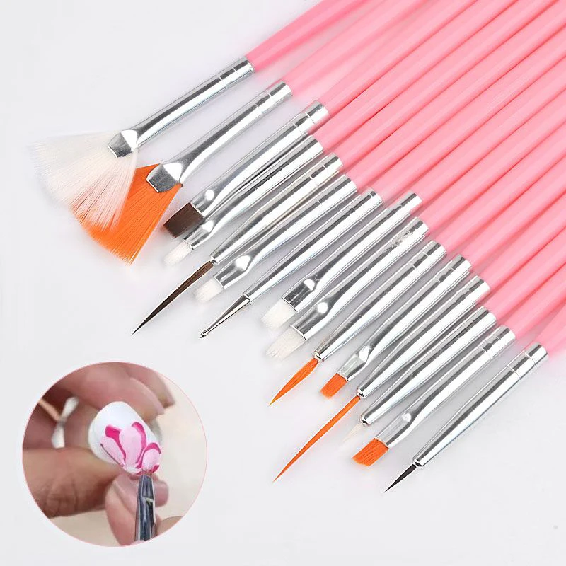 

Hot Nail Brushes 15pcs/set Professional Nail Art UV Gel Painting Drawing Liner Pens DIY Design Nail Decoration Tools, Black/pink/white/rose