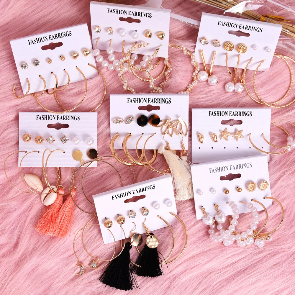 

Heart Pearl 6 Pairs Earring Set For Women Boho Style Tassel Earrings Set, Picture