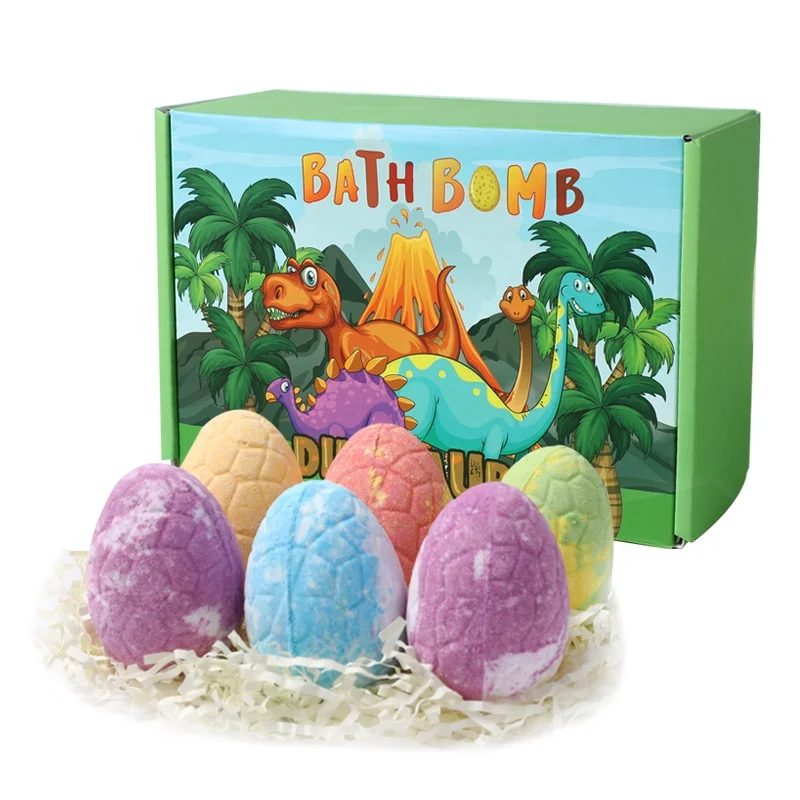 

Birthday Christmas Gift Kids Bath Bombs Set Bubble Bath Fizzes 6pcs Dinosaur Egg Bath Bomb with Surprise Toys Inside