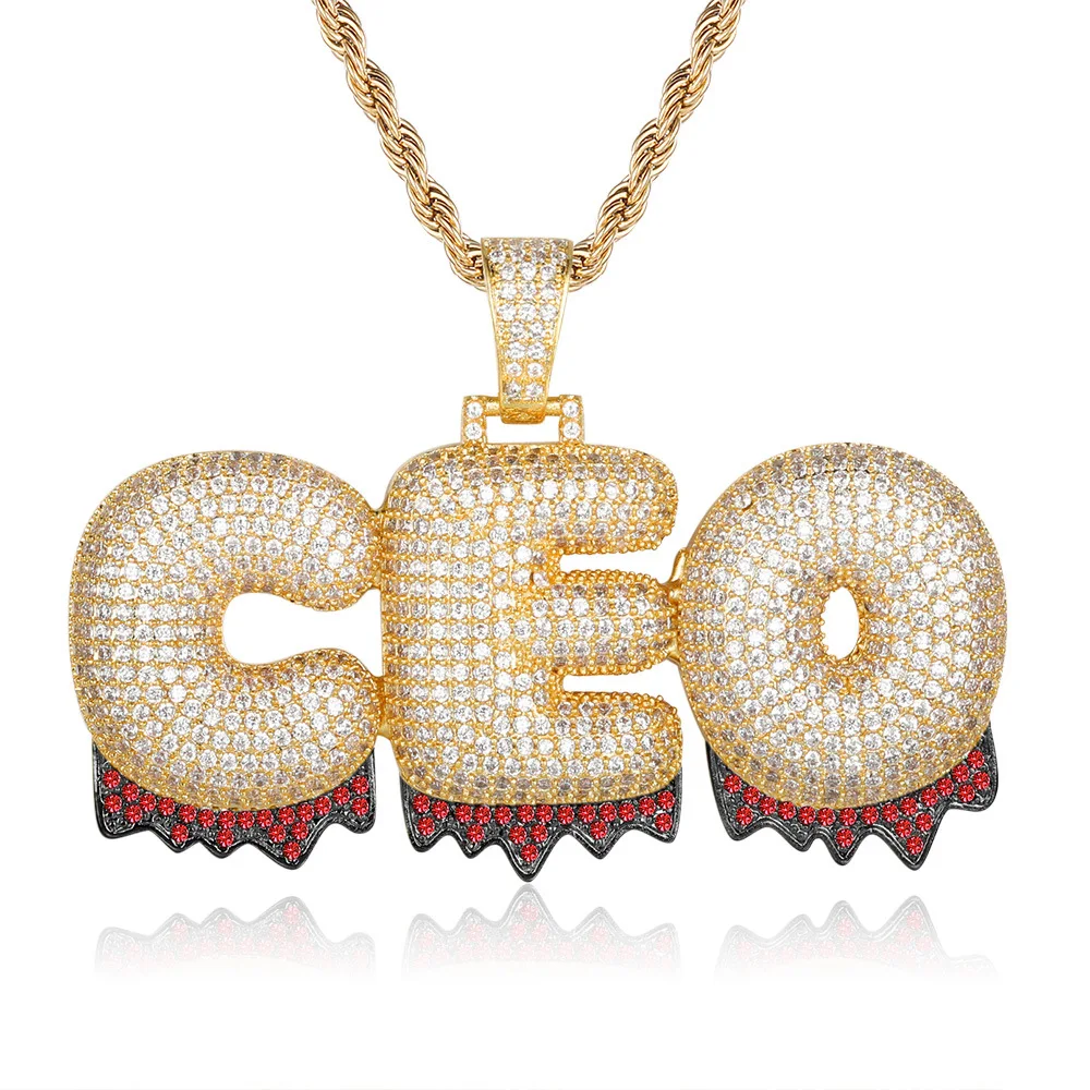 

CEO Luxury Custom Name Drip Waterdrop Letter Zircon Pendant Necklace Micro Pave CZ Hip Hop Iced Out Tennis Chain Jewelry