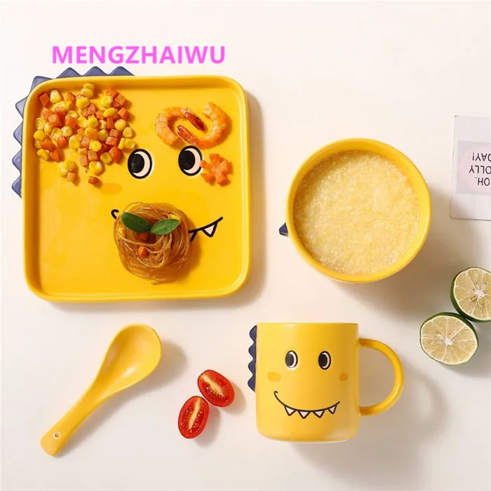 

Sinngapore household supplies kitchen little dinosaur ceramic tableware set for children Breakfast cup dessert bowl dinnerware
