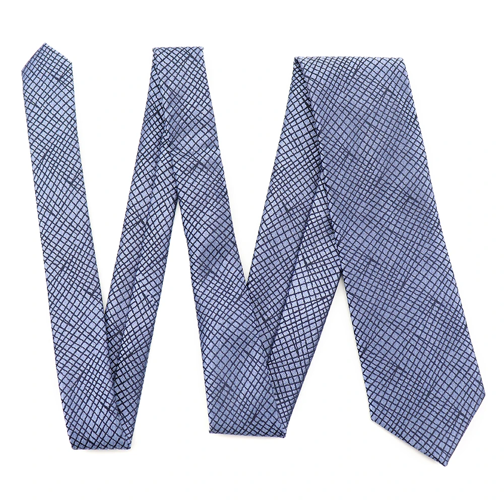 salubrious light blue checkered mens necktie mesh pattern