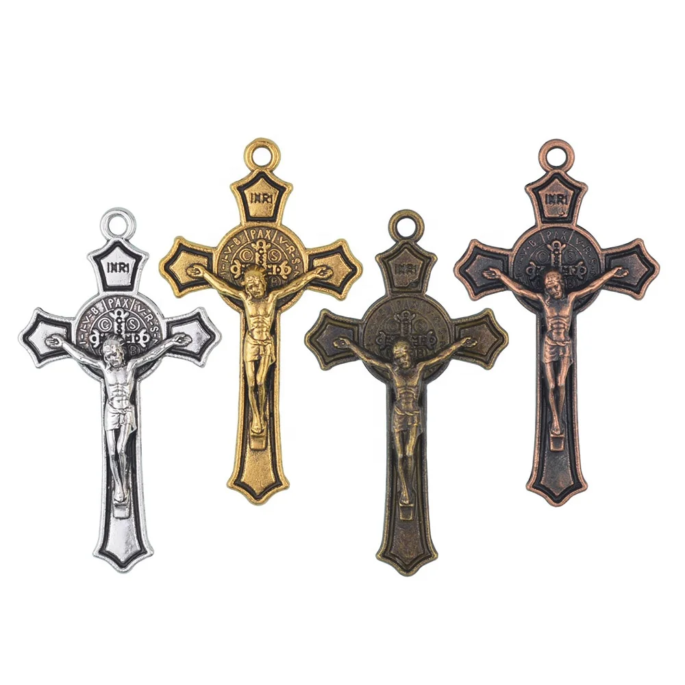 

Jesus Crucifix  St Benedict High Quality Rosary Accessories Golden Silver Copper Cross Pendant