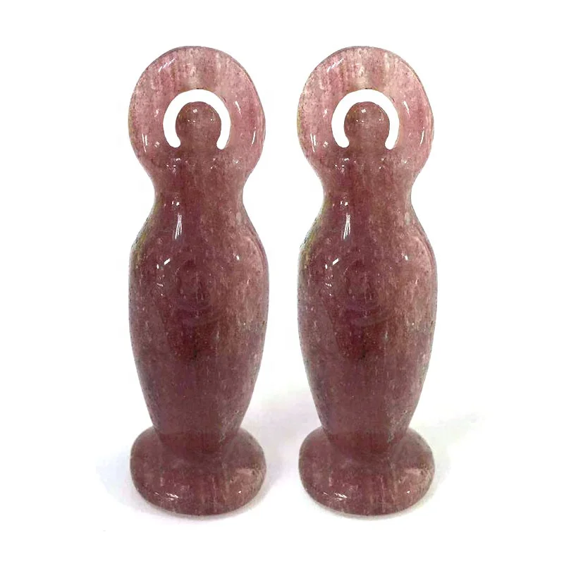 

Natural gemstone hand carved Strawberry quartz crystal goddess for home decor