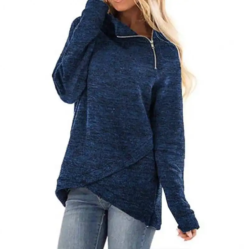 

High Neck Long Sleeve Quater Zip Plain Womens Wear Sweatshirt