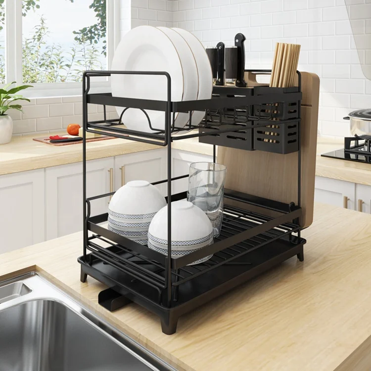 

Metal kitchen stainless steel dish drainer holder storage holder rack drying plate rack, Black