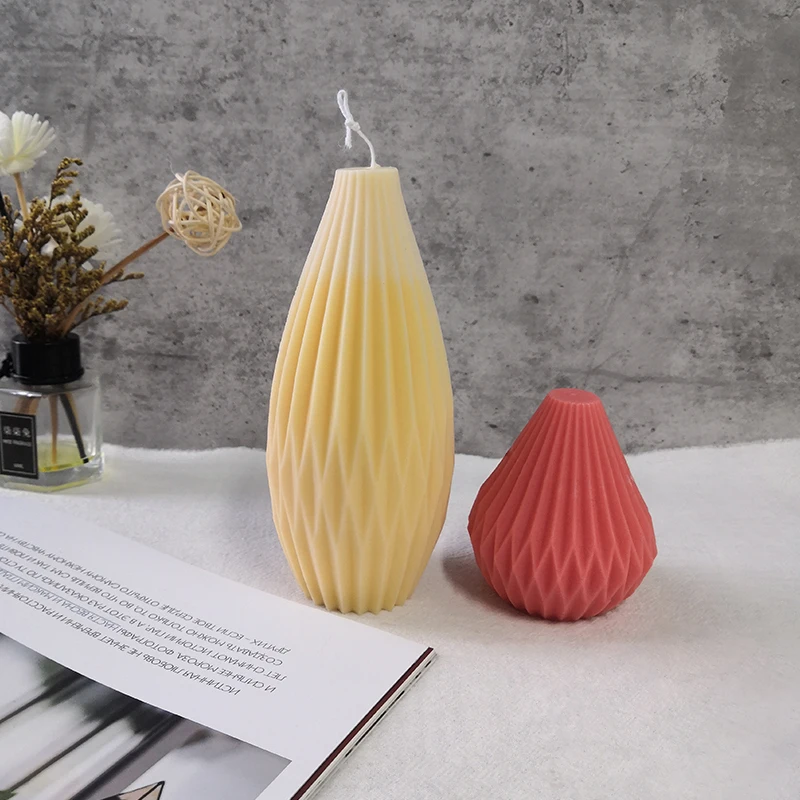 

Handmade Home Decoration DIY Origami Pear Shaped Wax Silicone Mold Simple Striped Cone Geometric Candle Mould, White