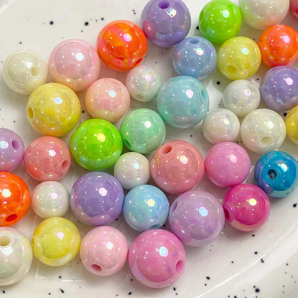 

0.5 KGS acrylic plastic lucite beads 10mm-16mm AB shiny straight hole diy accessories plastic beads in bulk for wholesale